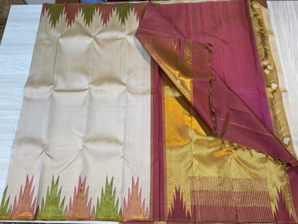 Temple Border Kanjivaram Silk Saree In White