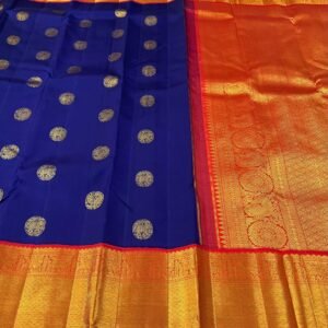 Kanchipuram Silk Saree In Royal Blue With Red
