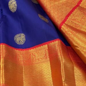 Kanchipuram Silk Saree In Royal Blue With Red