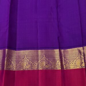 Mango Yellow Kanchipuram Silk Saree With Royal Blue & Pink