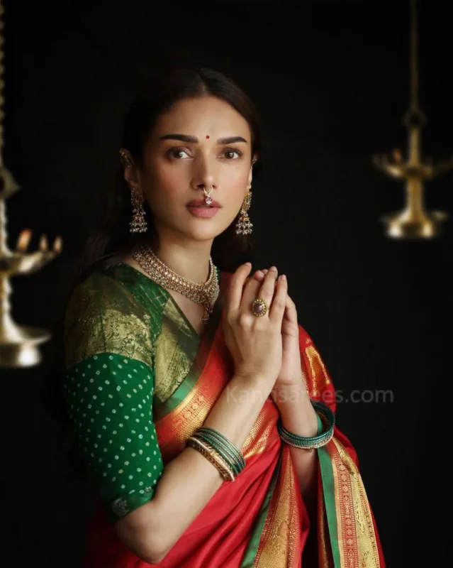 Aditi Rao Hydari in Kanjivaram Saree: Royal in Red for Kishandas & Co Jewels Ad Shoot 2 Aditi Rao Hydari in Kanjivaram saree