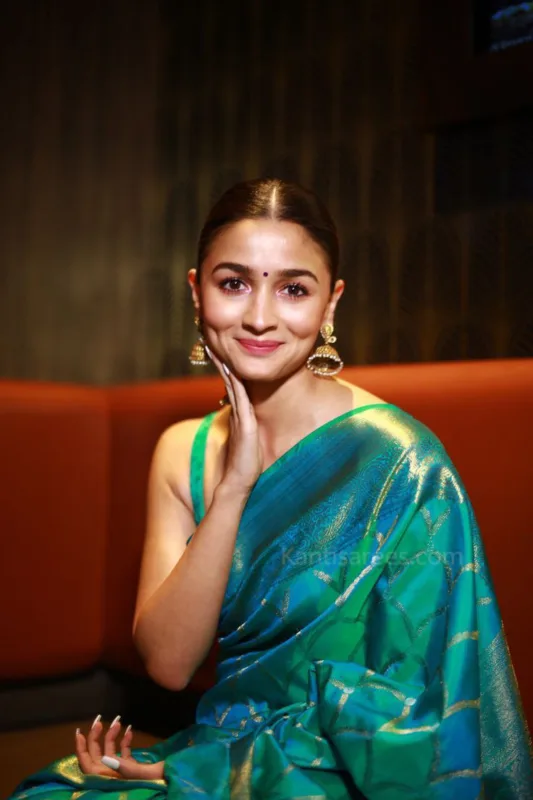 Draped in Tradition: Alia Bhatt in Kanjivaram Saree Steals the Spotlight at RRR Promotions 2 Alia Bhatt in Kanjivaram Saree