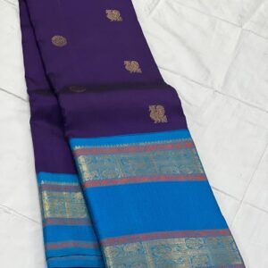 Retta Patta Border Kanchipuram Silk Saree In Dark Purple With Blue