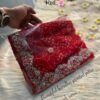 Beautiful bandhej printed Saree With hand pitta work In Red