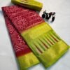 candy cotton silk Saree In Red With Green