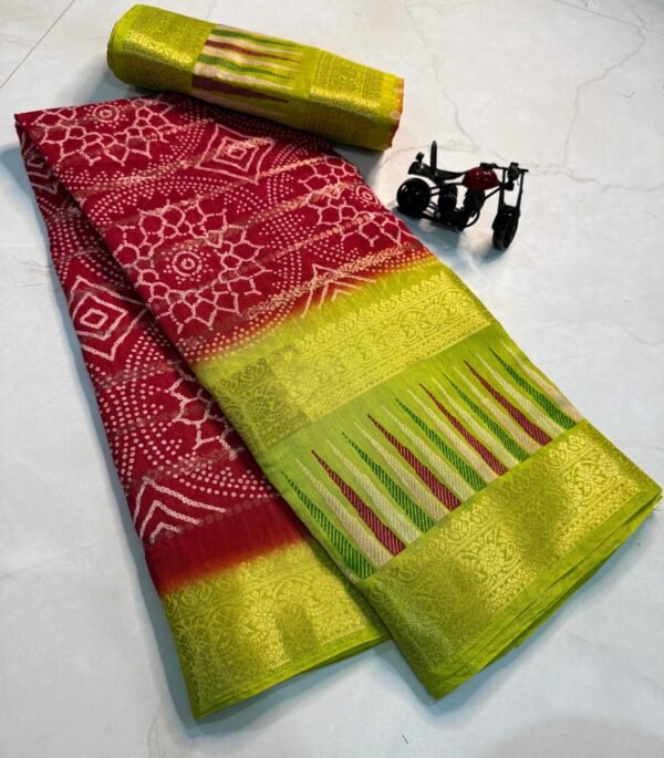 candy cotton silk Saree In Red With Green