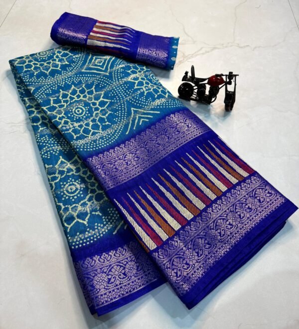 candy cotton silk Saree In Sky Blue With Royal Blue