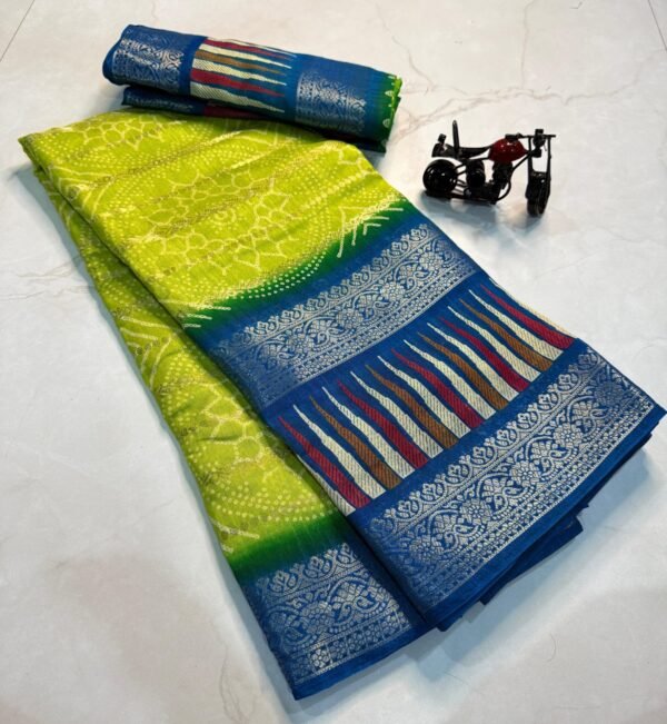 candy cotton silk Saree In Yellow With Blue