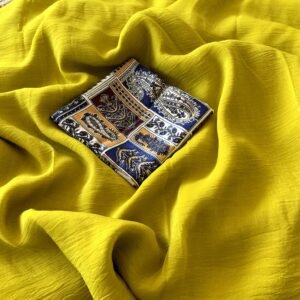 Yellow Soft crush chiffon saree.Fancy linen printed blouse.
