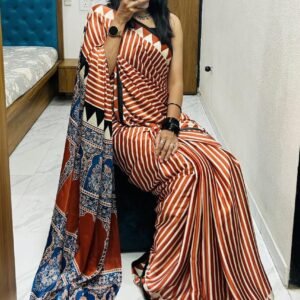 Red With White Gaji Silk saree