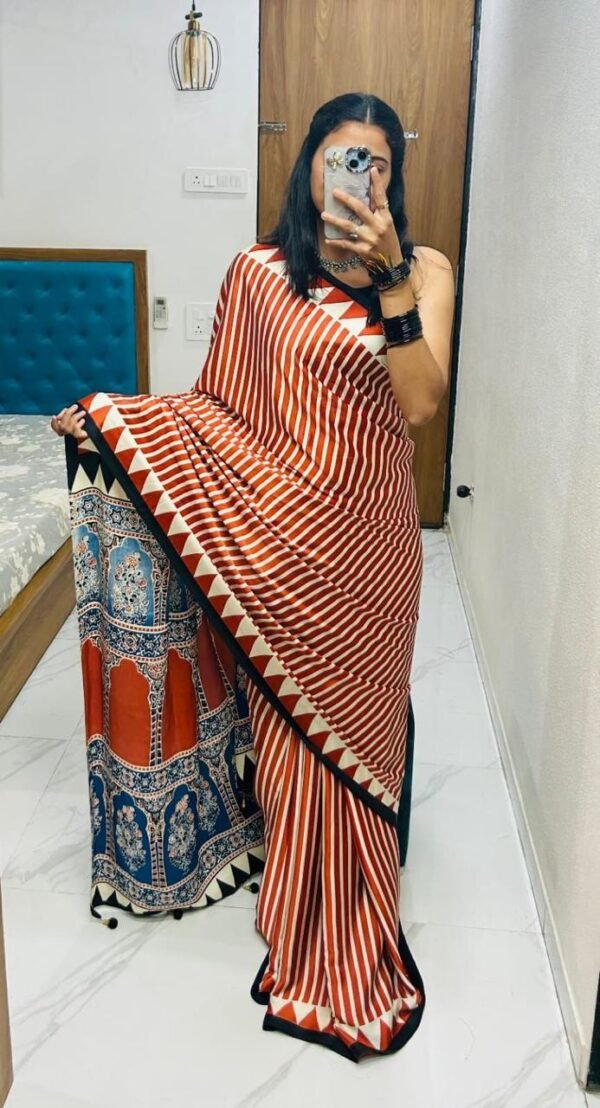 Red With White Gajji Soft Silk saree AJRrakh