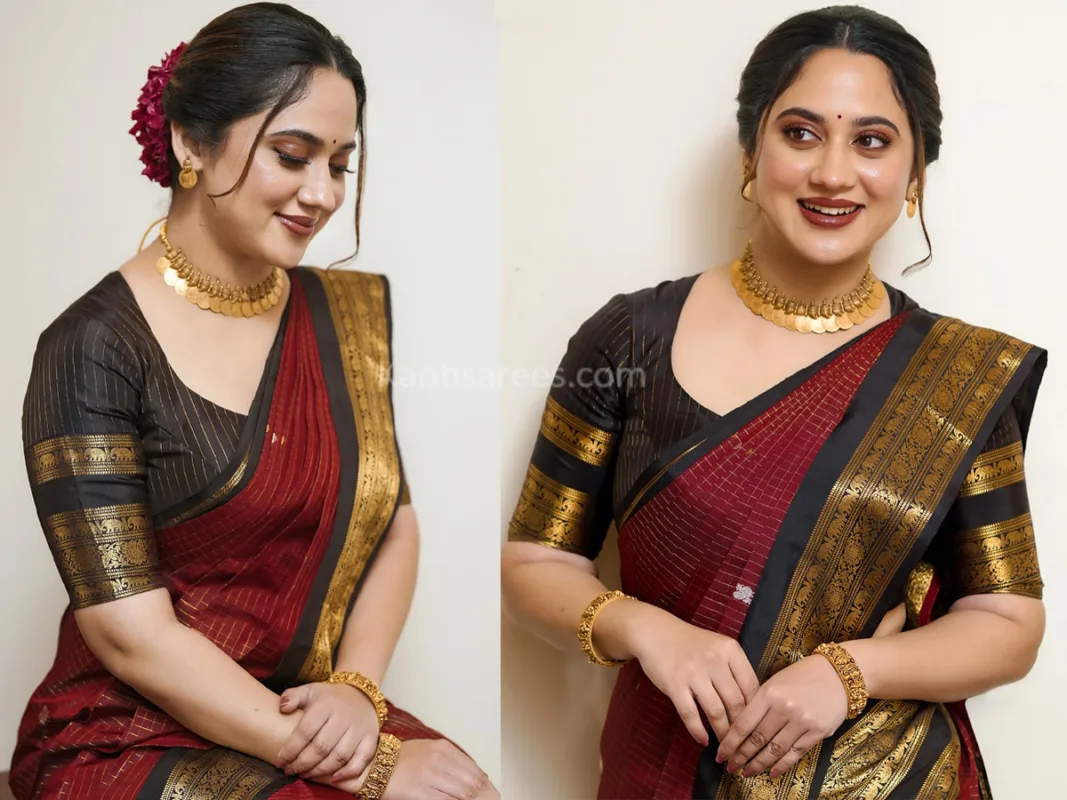 Miya George in Kanjivaram saree