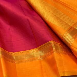 Kanchipuram Silk Saree In Reddish Pink With Orange