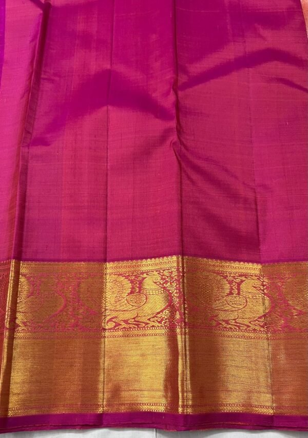 Kanchipuram Silk Saree In Peach With Magenta