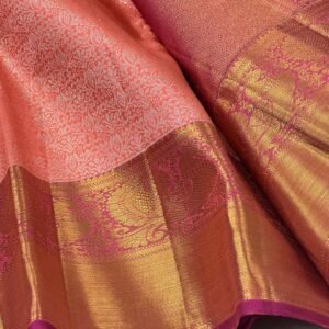 Kanchipuram Silk Saree In Peach With Magenta
