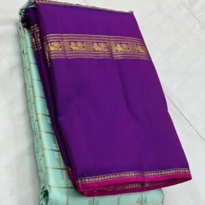 Kanchipuram Silk Saree In Aqua With Purple