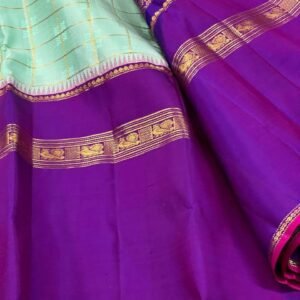 Kanchipuram Silk Saree In Aqua With Purple