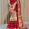Kalamkari Print Soft Dola silk Saree In Red