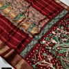 Kalamkari Print Soft Dola silk Saree In Maroon