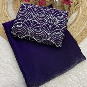 Purple Space silk Designer Saree With Beats Work Blouse