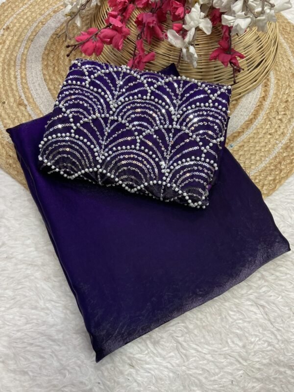 Purple Space silk Designer Saree With Beats Work Blouse