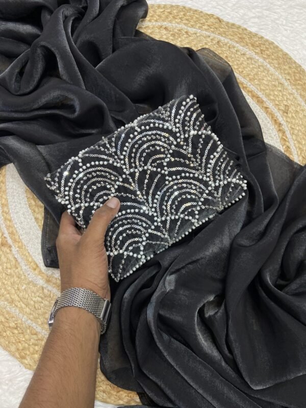 Black Space silk Designer Saree With Beats Work Blouse