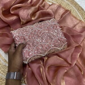 Peach Space silk Designer Saree With Beats Work Blouse