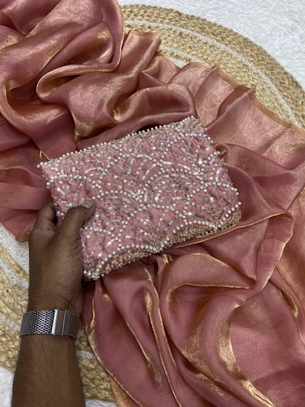 Peach Space silk Designer Saree With Beats Work Blouse