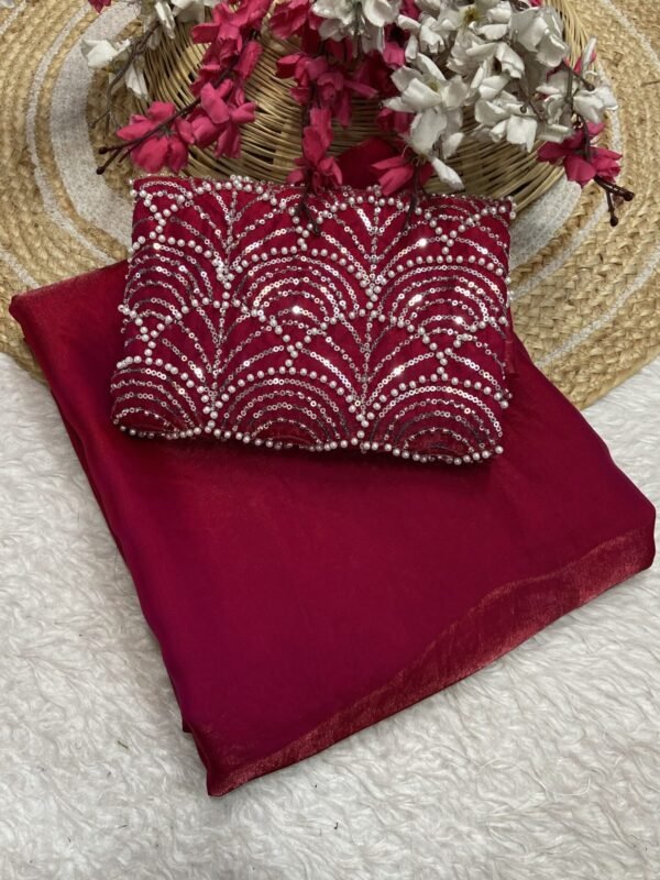 Maroon Red Space silk Designer Saree With Beats Work Blouse