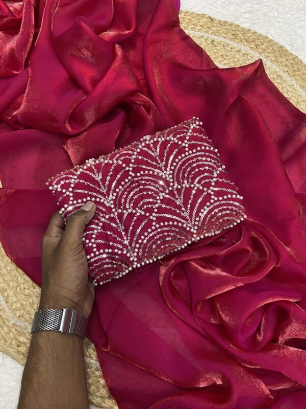 Maroon Red Space silk Designer Saree With Beats Work Blouse