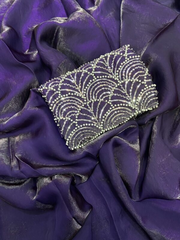 Purple Space silk Designer Saree With Beats Work Blouse