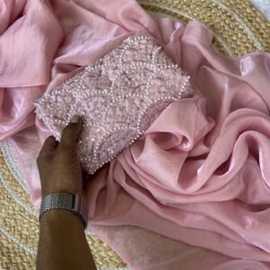 Baby Pink Space silk Designer Saree With Beats Work Blouse