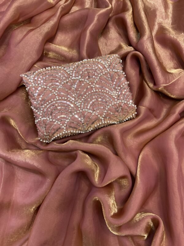 Peach Space silk Designer Saree With Beats Work Blouse