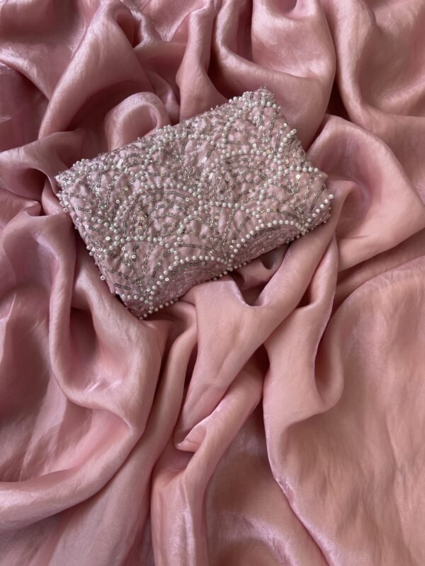 Baby Pink Space silk Designer Saree With Beats Work Blouse