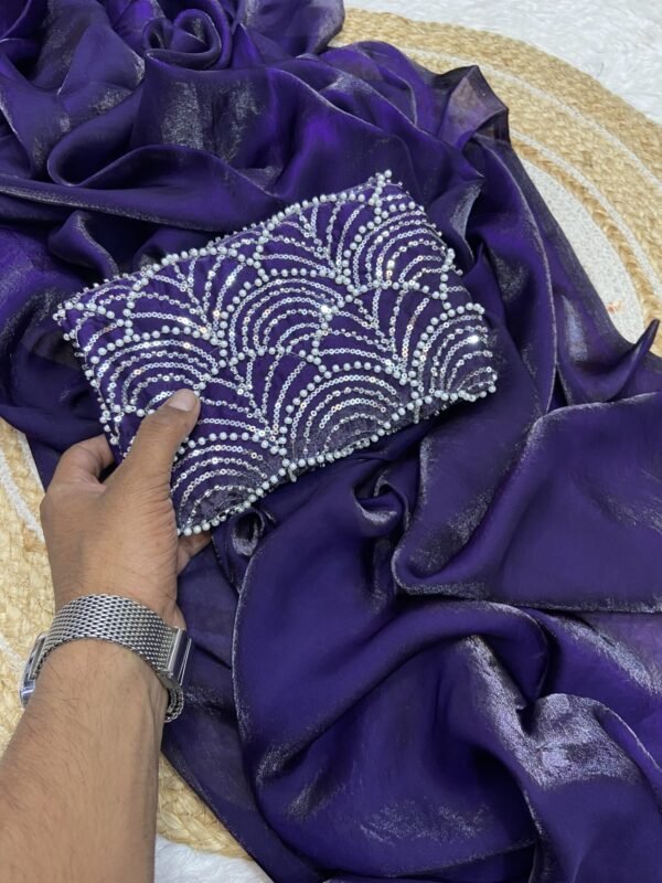 Purple Space silk Designer Saree With Beats Work Blouse