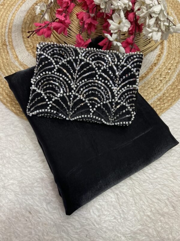 Black Space silk Designer Saree With Beats Work Blouse