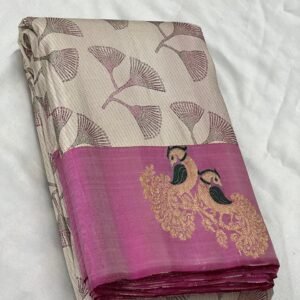 Designer Kanchipuram Silk Saree In White With Pink