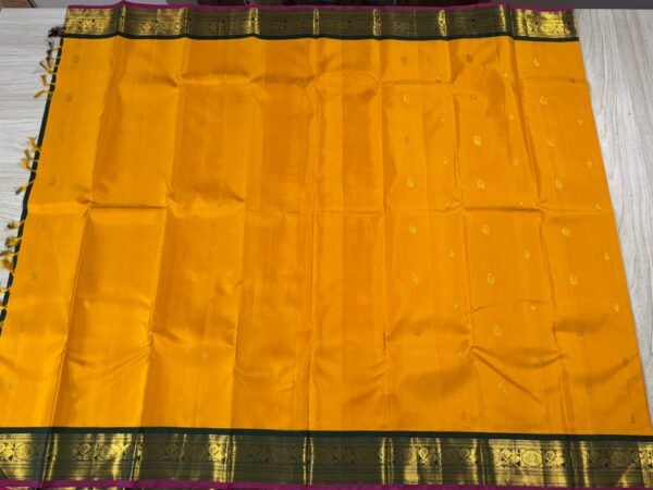 Kanchipuram Silk Saree In Mango Yellow With Green