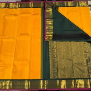Kanchipuram Silk Saree In Mango Yellow With Green