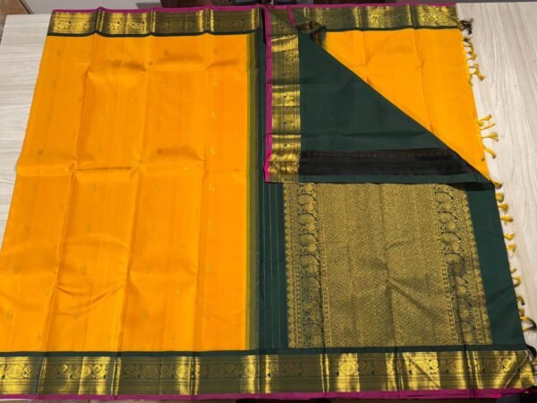 Kanchipuram Silk Saree In Mango Yellow With Green