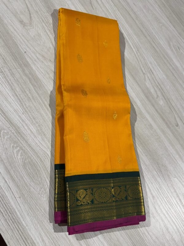 Kanchipuram Silk Saree In Mango Yellow With Green