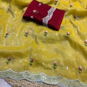 Yellow Crunchy Chiffon Party Wear Saree