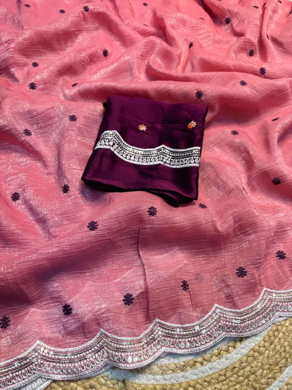 Pink Crunchy Chiffon Party Wear Saree
