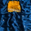 Blue Chiffon Pearl Work Designer Saree