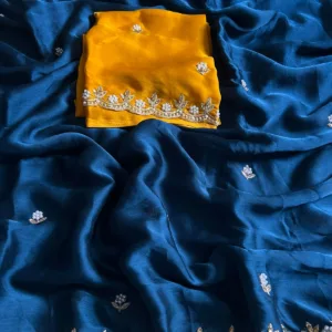 Blue Chiffon Pearl Work Designer Saree