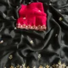 Black Chiffon Pearl Work Designer Saree