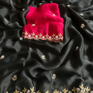 Black Chiffon Pearl Work Designer Saree