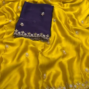 Yellow Chiffon Pearl Work Designer Saree