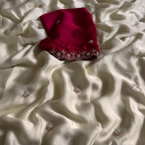 Pearl White Chiffon Pearl Work Designer Saree