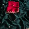 Dark Green Chiffon Pearl Work Designer Saree